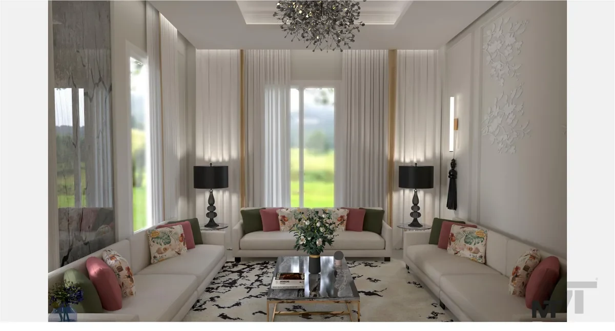 مجلس رسمي بلمسات عنابية - منظور التصميم رقم 1