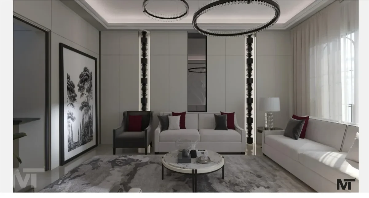 مجلس رسمي بلمسات عنابية - منظور التصميم رقم 3
